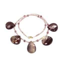 Colier Jasp Mokait - Safir - Cuart Capsuni Rotund - Picatura Fatetat - Accesorii Gold Filled