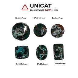 Cabochon din Crisocola Druzy de Forme Disc - Oval - Dreptunghi - 24-36 x 21-32 x 6-7 mm