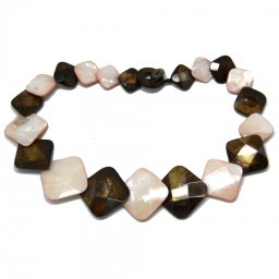 Colier din Sidef Colorat Roz si Maro Patrat Fatetat - 16-16 x 30-30 x 4-6 mm