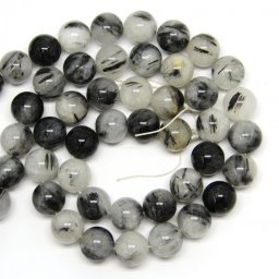 Cuart cu Turmalina Neagra Margele Pietre Semipretioase Rotunde - 16 x 16 mm