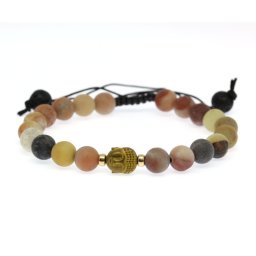Bratara cu Jad si Hematit Cap de Buddha - Margele Gold Filled - Inchidere Siret - 8 mm