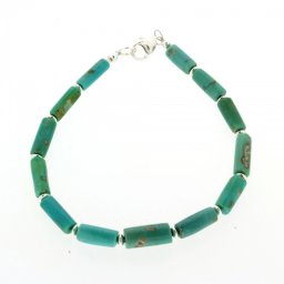 Bratara din Turcoaz de Arizona si Accesorii Argint, margele tub 12 x 5 mm