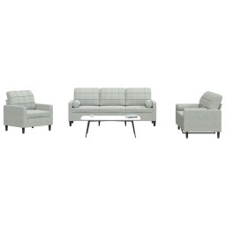 Set de canapele cu perne, 3 piese, gri deschis, catifea GartenMobel Dekor