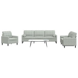 Set de canapele cu perne, 3 piese, gri deschis, catifea GartenMobel Dekor