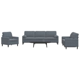 Set de canapele cu perne/rulouri, 3 piese, gri închis, catifea GartenMobel Dekor
