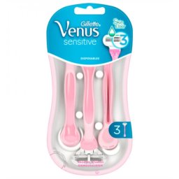 Set 3 aparate de ras de unica folosinta, Gillette, Venus Sensitive, 3 lame, Roz