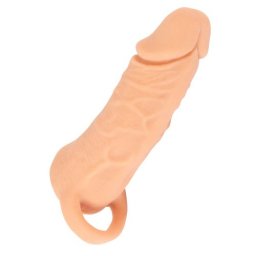 Nature Skin 2 in 1 Extensie pentru Penis Medie si Masturbator in Forma de Vagin cu Inel pentru Prindere peste Testicule