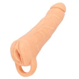 Nature Skin 2 in 1 Extensie pentru Penis Mare si Masturbator in Forma de Vagin cu Inel pentru Prindere peste Testicule