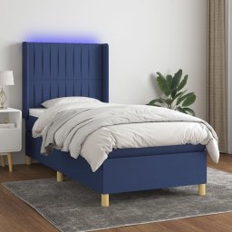 Pat cu arcuri, saltea si LED, albastru, 90x200 cm, textil GartenMobel Dekor