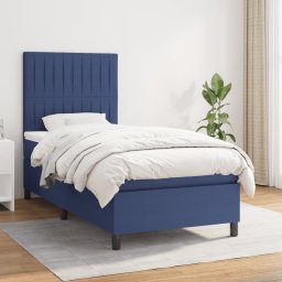 Pat box spring cu saltea, albastru, 90x200 cm, textil GartenMobel Dekor