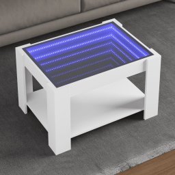 Masuta de cafea cu LED, alb, 73x53x45 cm, lemn prelucrat GartenMobel Dekor