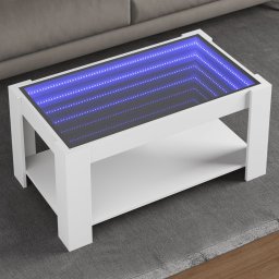 Masuta de cafea cu LED, alb, 93x53x45 cm, lemn prelucrat GartenMobel Dekor
