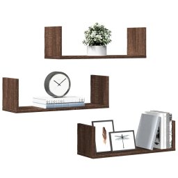 Rafturi de perete 3 buc. stejar maro 58x18x18 cm lemn prelucrat GartenMobel Dekor