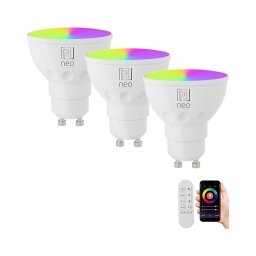 Immax NEO 07724CDO - Set 3 becuri LED RGB dimabile GU10/4,8W/230V, Wi-Fi Tuya + telecomandă