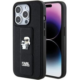 Husa Karl Lagerfeld Gripstand Saffiano Karl&Choupette Pins case for iPhone 15 Pro - black