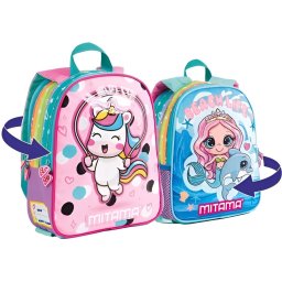 Rucsac Gradinita, Mitama, 2in1 cu 2 Fete, Bretele Reversibile, Spinny - Unicorn & Sea, 31x25x10cm