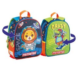 Rucsac Gradinita, Mitama, 2in1 cu 2 Fete, Bretele Reversibile, Spinny - Lion & Skate, 31x25x10cm