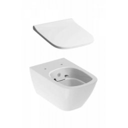 Set vas wc suspendat cu functie de bideu Geberit Smyle Square Rimfree cu capac inchidere lenta