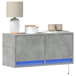 Comoda TV de perete cu lumini LED, gri beton, 80x31x38 cm GartenMobel Dekor