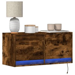 Comoda TV de perete cu lumini LED, stejar fumuriu, 80x31x38 cm GartenMobel Dekor