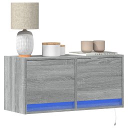 Comoda TV de perete cu lumini LED, gri sonoma, 80x31x38 cm GartenMobel Dekor
