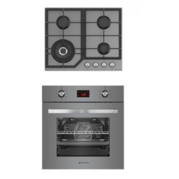 Cuptor Pachet cuptor electric incorporabil si plita gaz sticla Duo Modern Parma Glass Grey Studio Casa, 6 functii, Ventilator, Display Touch control, Timer digital, Sticla gri
