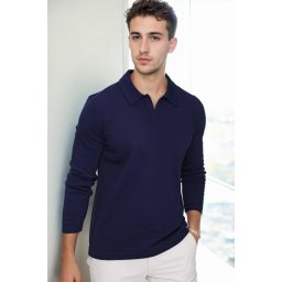 86813 Dewberry Polo Neck Long Sleeve Knitwear-Navy Blue