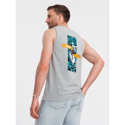 Ombre Summer Vibe printed men's cotton tank top - grey melange