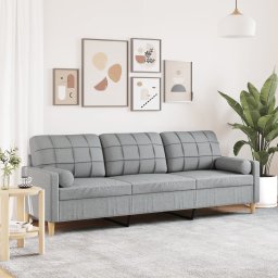 Canapea cu 3 locuri cu pernute, gri deschis, 210 cm, textil GartenMobel Dekor