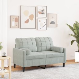 Canapea cu 2 locuri cu pernute, gri deschis, 120 cm, catifea GartenMobel Dekor