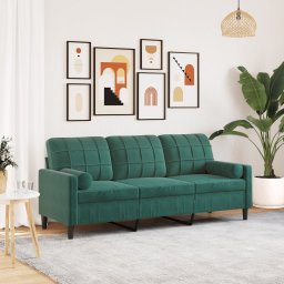 Canapea cu 3 locuri cu pernute, verde închis, 180 cm, catifea GartenMobel Dekor
