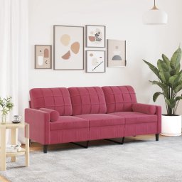 Canapea cu 3 locuri cu pernute, rosu vin, 180 cm, catifea GartenMobel Dekor