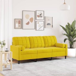 Canapea cu 3 locuri cu pernute, galben, 180 cm, catifea GartenMobel Dekor
