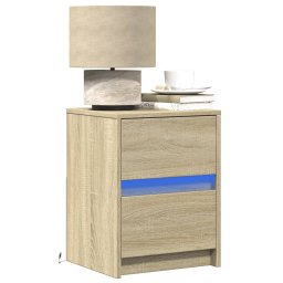 Noptiere cu lumini LED, 2 buc., stejar sonoma, lemn prelucrat GartenMobel Dekor