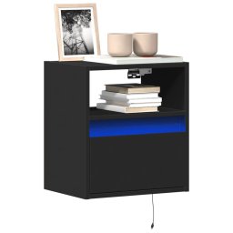Comode TV de perete cu lumini LED, 2 buc., negru, 41x31x45 cm GartenMobel Dekor