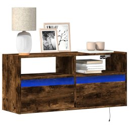 Comoda TV de perete cu lumini LED, stejar fumuriu, 100x31x45 cm GartenMobel Dekor