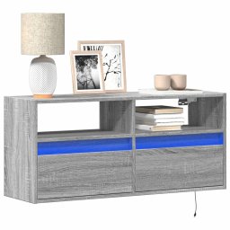 Comoda TV de perete cu lumini LED, gri sonoma, 100x31x45 cm GartenMobel Dekor