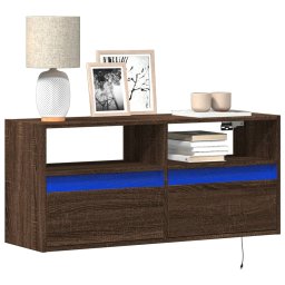 Comoda TV de perete cu lumini LED, stejar maro, 100x31x45 cm GartenMobel Dekor