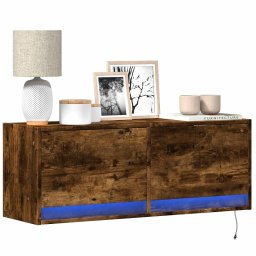 Comoda TV de perete cu lumini LED, stejar fumuriu, 100x31x38 cm GartenMobel Dekor