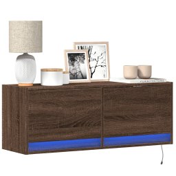 Comoda TV de perete cu lumini LED, stejar maro, 100x31x38 cm GartenMobel Dekor
