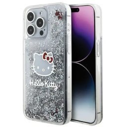 Husa Liquid Glitter Charms Kitty Head case for iPhone 15 Pro Max - silver