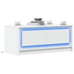 Masuta de cafea cu lumini LED, alb, lemn prelucrat GartenMobel Dekor