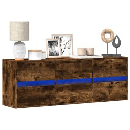 Comoda TV de perete cu lumini LED, stejar fumuriu, 130x31x45 cm GartenMobel Dekor