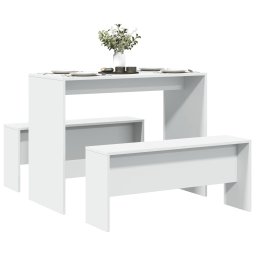 Set masa si banci de bucatarie, 3 piese, alb, lemn prelucrat GartenMobel Dekor