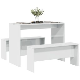 Set masa si banci de bucatarie, 3 piese, alb, lemn prelucrat GartenMobel Dekor