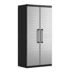 Dulap garaj plastic Keter, negru/gri, 4 rafturi, Detroit Multi Purpose, 89x54x182 cm, inchidere lacat (neinclus)