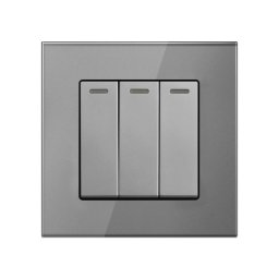 Intrerupator Triplu Cap Scara Cu Panou Din Sticla Securizata Techstar® TGS 01, 220V, 16A, 86 X 86 Mm, Gri, cu 3 Faze