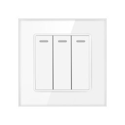 Intrerupator Triplu Cap Scara Cu Panou Din Sticla Securizata Techstar® TGS 01, 220V, 16A, 86 X 86 Mm, Alb, cu 3 Faze