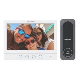 Kit videointerfon analogic, ecran 7 inch, conectare 4 fire pentru 1 familie, IR - Hikvision DS-KIS212