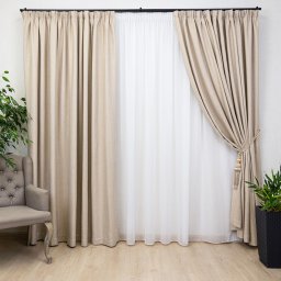 Set 2 draperii opace, Hiko Deluxe Blackout 100% bej deschis, cu rejansa Premium creion de 6,5cm